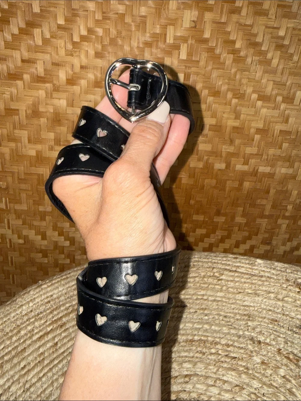 Black Heart Cutout Belt with Silver Heart Buckle